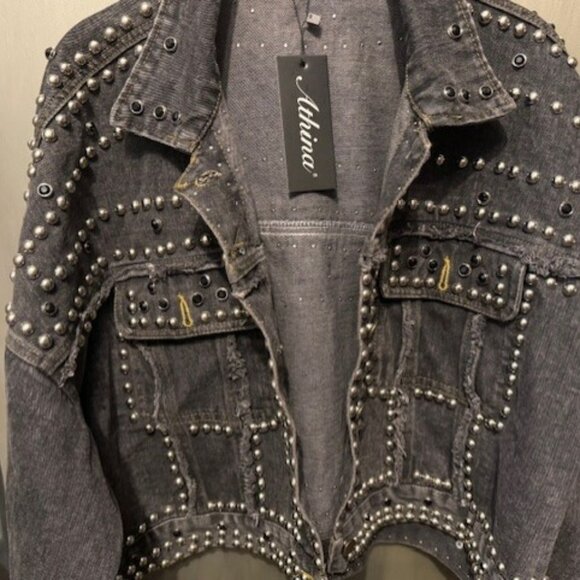 Vintage Style Studded Rivet Distressed Denim Punk Style Bolero / Cropped Jacket - Picture 7 of 16